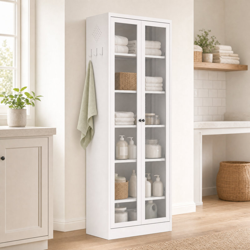 Armoire de cuisine en métal - 72 po de hauteur avec 5 tablettes réglables, armoire autoportante blanche pour cuisine / garde-manger / salle de bain