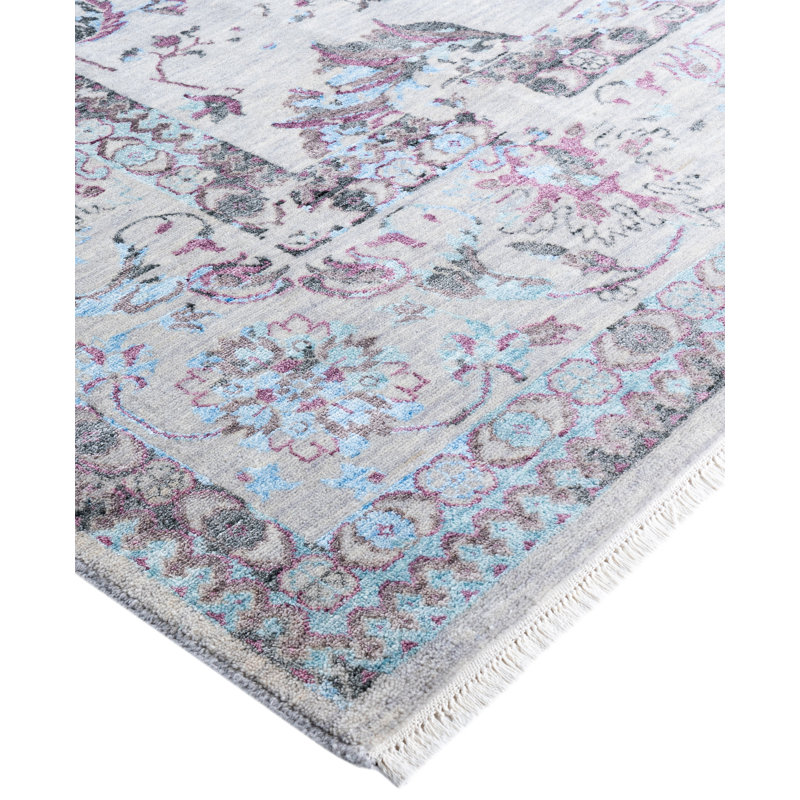 Tapis unique noué à la main gris Odom de 9 pi 1 po x 12 pi 0 po Odom