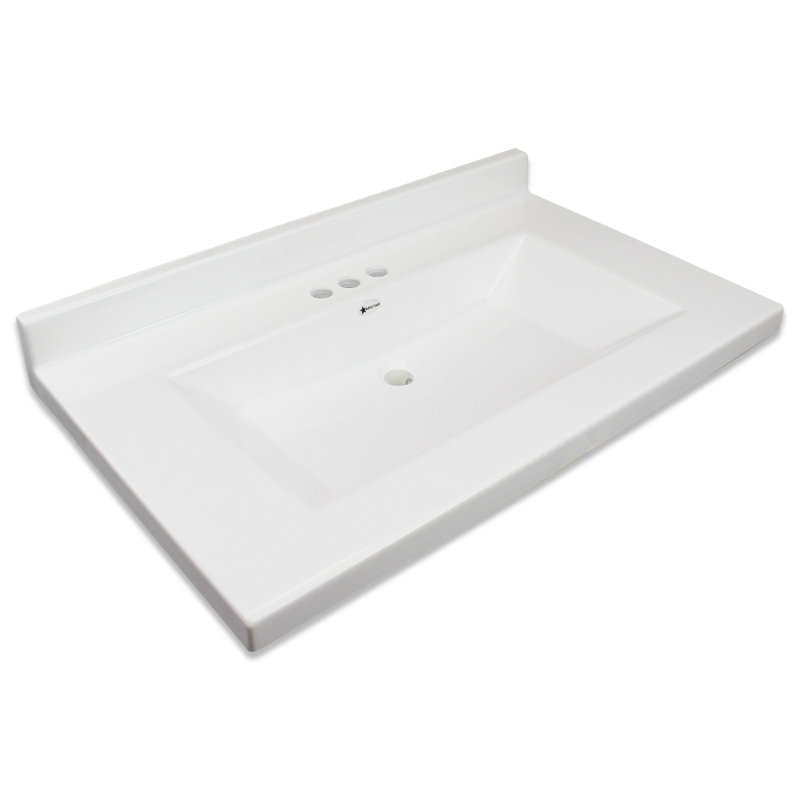 Solid White Cultured Marble Vanity Top with Integrated Bowl, 37" x 22"