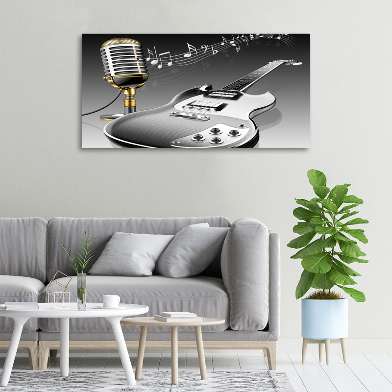 Guitar And Microphone - Wrapped Canvas Print