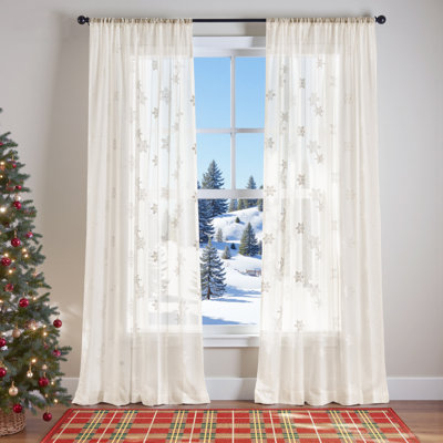 Rideaux brodés transparents rideaux de Noël blanc cassé flocon de neige voile décorations de Noël hiver