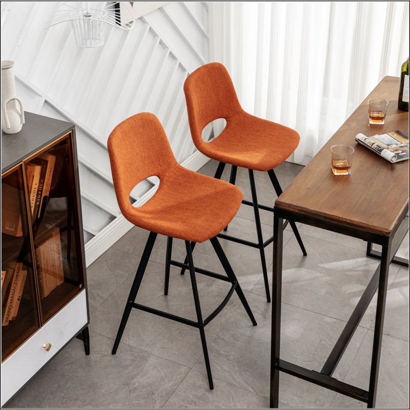 Porth Fabric Kitchen 28.25" Counter Height Stools, Set Of 2, Orange