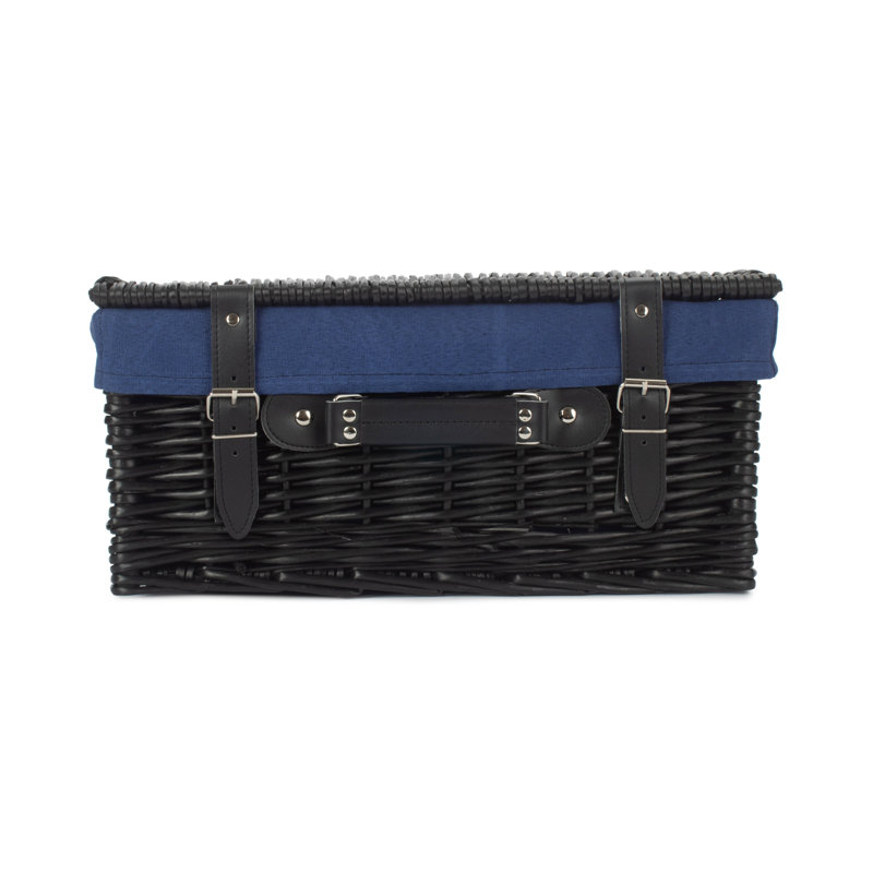 Wicker Hamper Basket with Lining, Black/Navy Blue, 19cm H x 41cm W x 30cm