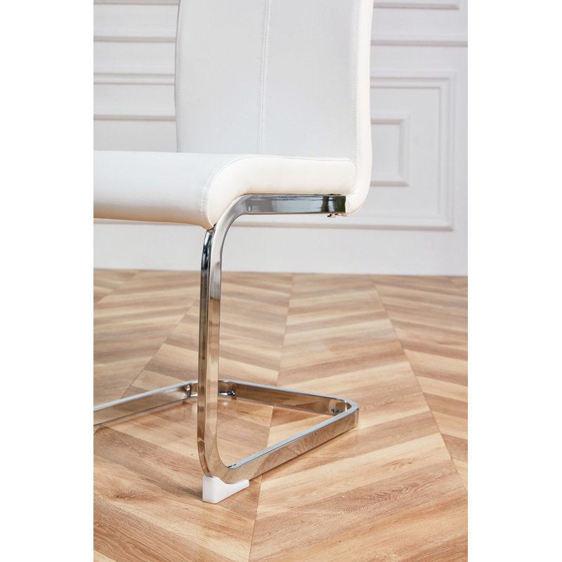 Dining Chairs,PU Faux Leather High Back Upholstered Side Chair With C-Shaped Tube Chrome Metal Legs For Dining Room Kitchen Vanity Patio Club Guest Office Chair (Set Of 4)