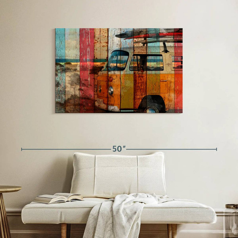 Mehar Surf Van sur bois, H 26 po x l 39 po