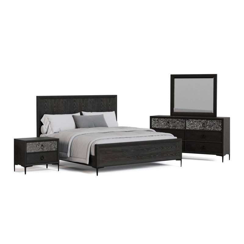 Ensemble de chambre à coucher 2 pièces Preste (1 lit + 1 table de chevet), Black, 2Pcs: Bed, Nightstand, King