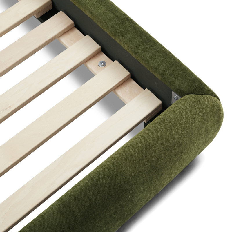 Lit plateforme entièrement rembourré Genoa, Velours vert délavé, Grand