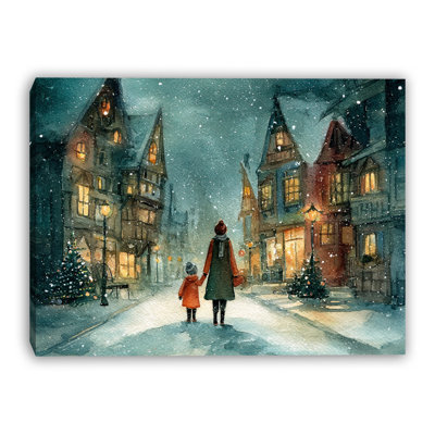 Art mural sur toile Snowy Village Glow