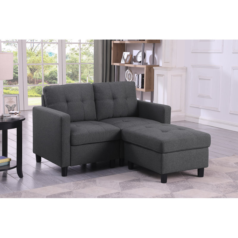 Montray 55.1" Upholstered Loveseat, Dark Gray Linen Blend