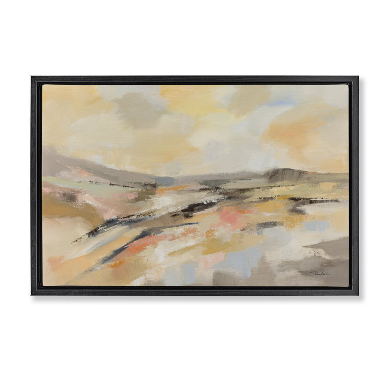 Cadre flottant Sunlit Riverside Warm Tones, design par Silvia Vassileva, H 17 po x l 25 po, Cadre flottant noir de jais