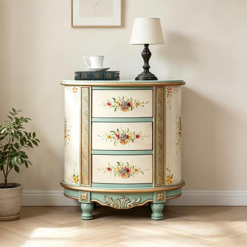 Commode d'appoint en bois massif rétro patiné, H 27,55 cm x l 23,62 cm x P 15,74 cm