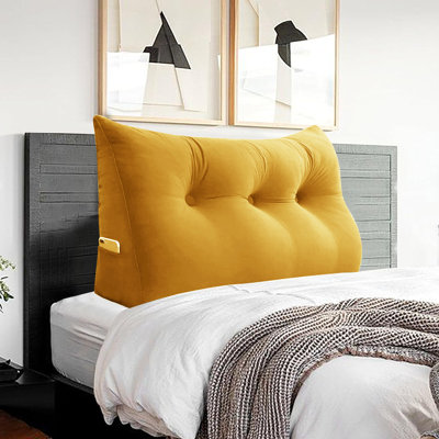 Sit-up Back Comfort 100% Cotton Velvet Wedge Headboard Reading Pillow with Removable & Washable Cover Compression