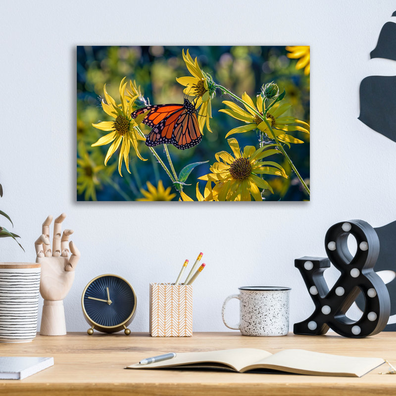 «The Monarch and the Sunflower» par Rick Berk, art mural en verre acrylique, H 12 po x l 16 po x P 0,13 po
