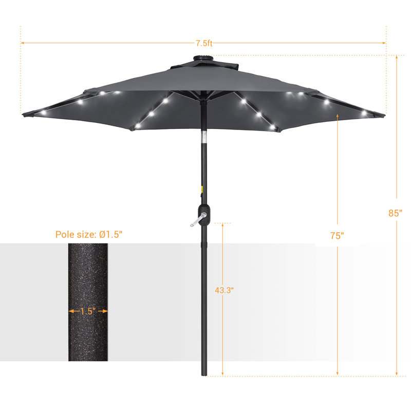 Parasol de marché lumineux 90 po Davinna, Gris anthracite