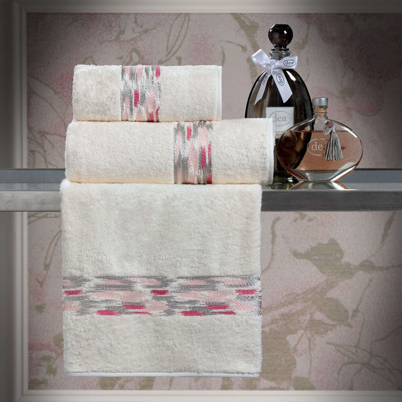 Affresco Embroidery on Bounded Terry, Fingertip, Ivory / Pink