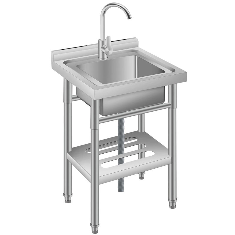 Évier utilitaire autoportant de 18 po, cuve simple commerciale en acier inoxydable avec support de rangement et robinet d'eau froide