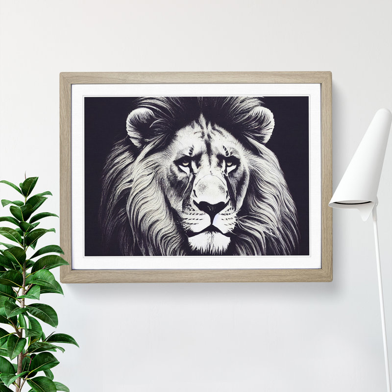 Select Lion - Framed Print, 46cm H x 64cm W x 2cm D, Oak