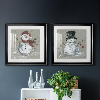 Lin bonhomme de neige I - ensemble de 2 reproductions d'art encadrées