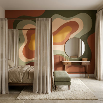 Mid Century Modern Wallpaper Topographic Map Abstract Wall Mural
