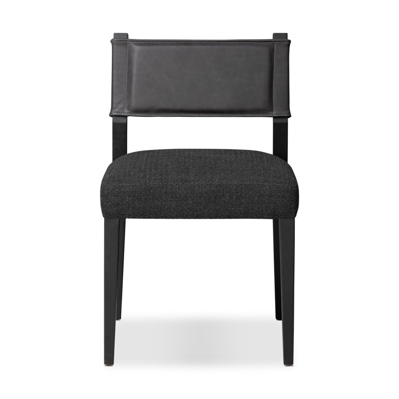 Side Chair in Charcoal, Polyester/Leather Palermo Black, Black
