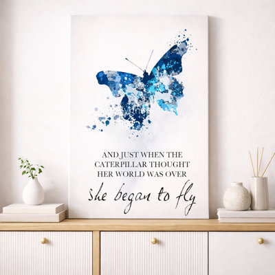 Inspirational Butterfly Transformation Framed Canvas Art - 24" x 36" Watercolor Abstract Motivational Quote, 1" Thick Solid Wood Frame for Bedroom or Office