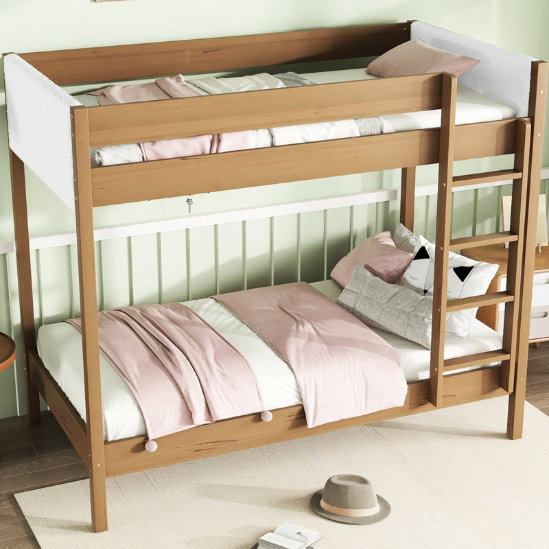 Lit superposé simple tapissier au-dessus - Confort molleton, durabilité en bois d'hévéa, garde-corps, rangement spacieux sous le lit