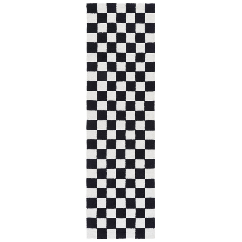 Grandberry Ebony Hand Tufted Wool/Cotton Geometric Rug in Black/Ivory, Runner 2'3" x 8'