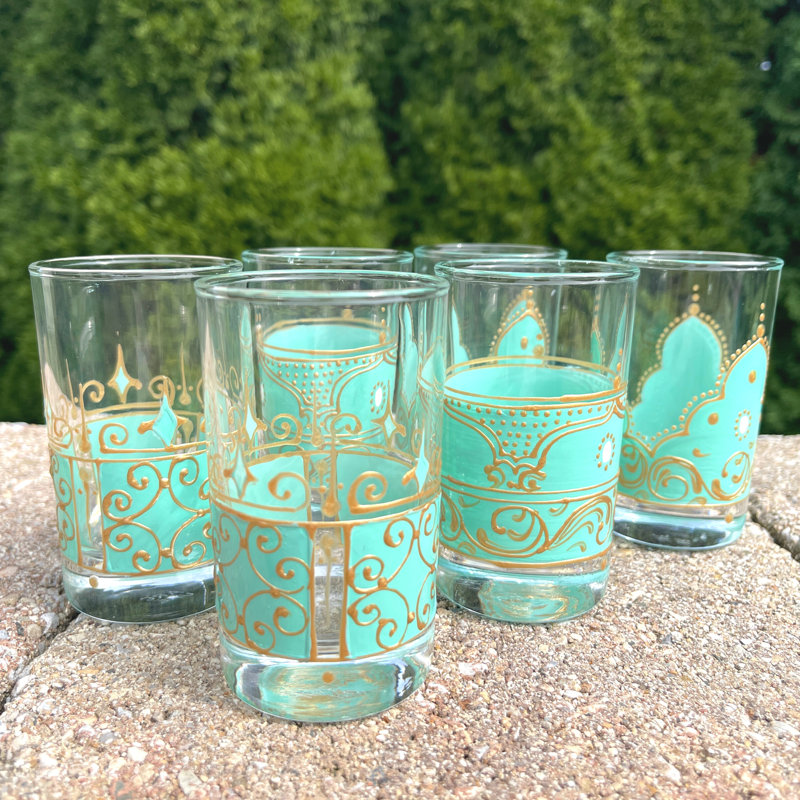 Ensemble de 6 verres à thé peints à la main - magnifiques tasses à thé en verre bleu Eton