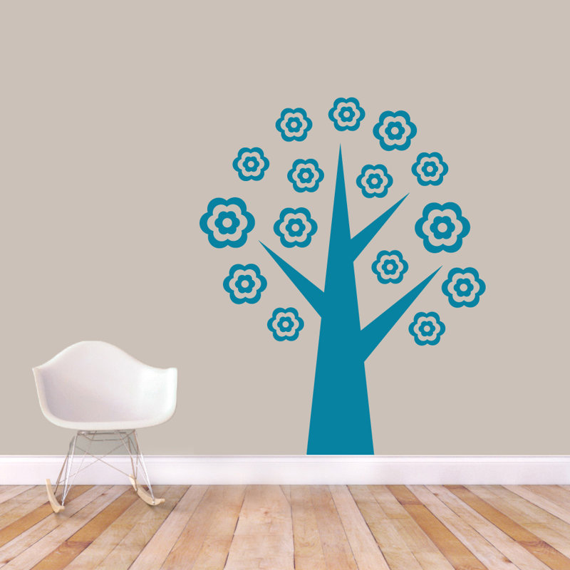 Décalcomanie murale arbre fleur, Bleu sarcelle