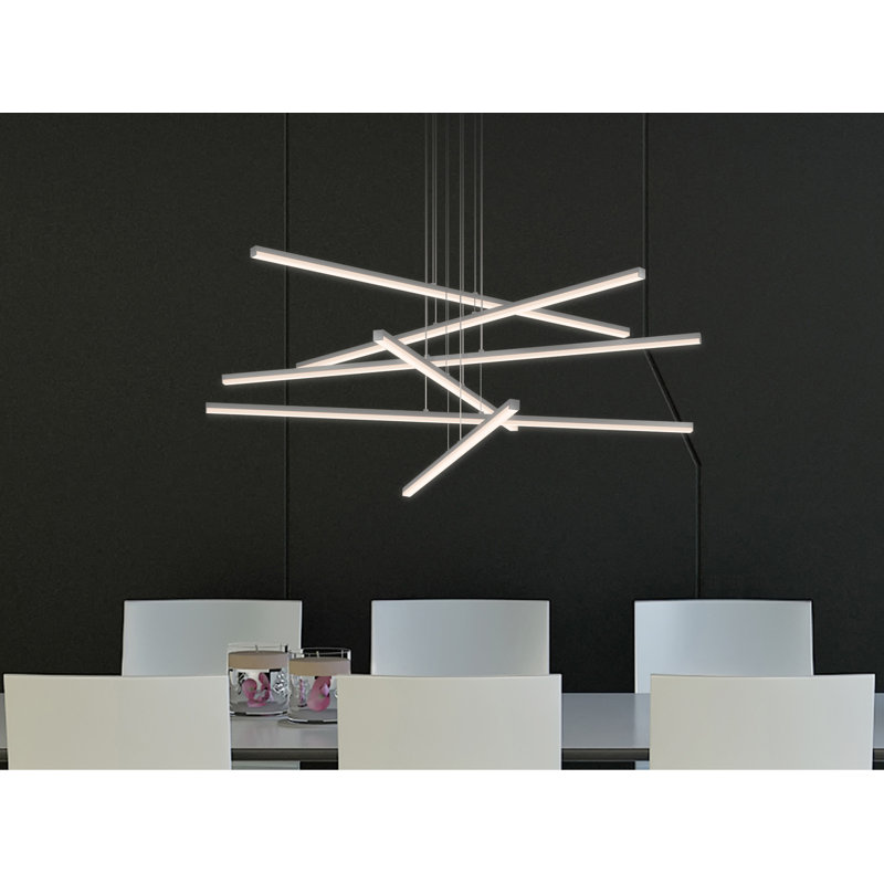 Stix 6 - Light LED Chandelier, Bright Satin Aluminum