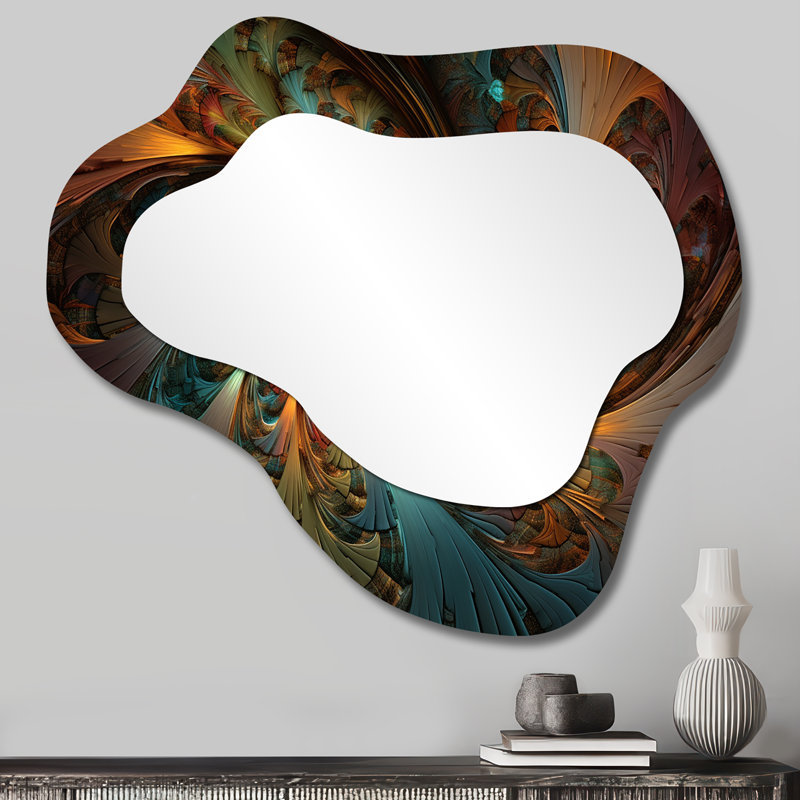 Dark Rainbow Fractal Spiral III - Fractals Cloud Decorative Wall Mirror, Blue Asymmetrical Large Mirror, Printed Metal Art