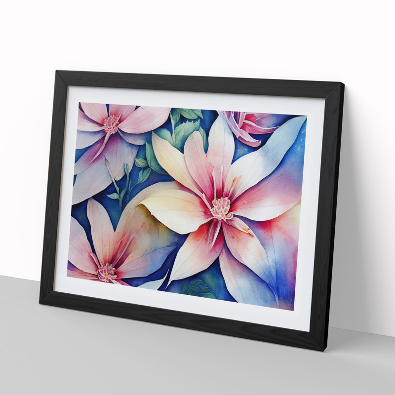 Favourable Watercolour Flowers - Single Picture Frame Print, Black, 46cm H x 64cm W x 2cm D