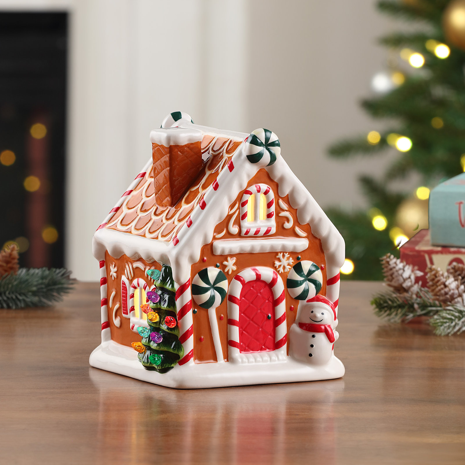 7" Nostalgic Ceramic Lit Gingerbread House, Brown