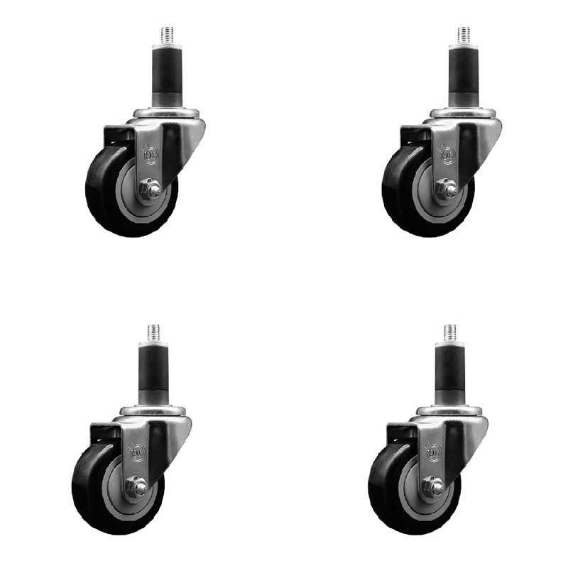 Ensemble de roulettes extensibles en polyuréthane pivotant de 3 pouces et 1 pouce et 4 pouces SCC, Noir