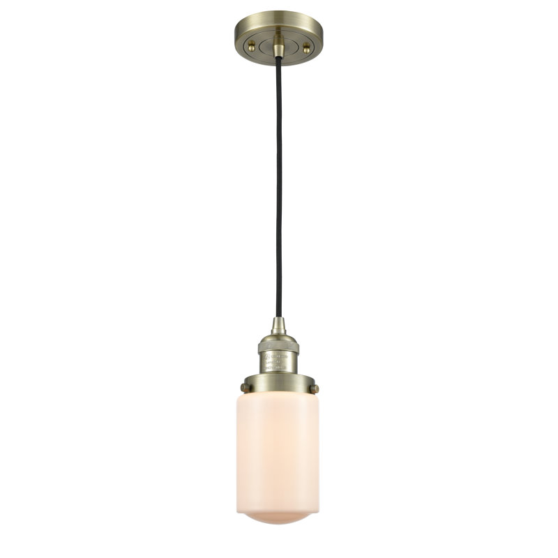 Luminaire suspendu 1 lumières scolaire single Saroyan, Blanc mat, Laiton antique, Ampoule non incluse