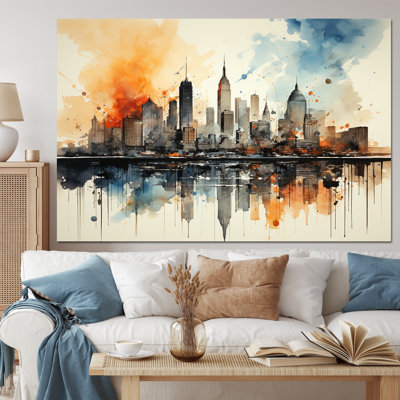 Aquarelle colorée de paysage urbain coloré de New York II - New York