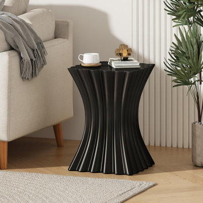 Outdoor Side Table,Wave Design End Table,Decorative Accent Table,Lightweight Concrete Patio Garden Stool Table For Patio Balcony Beach Pool Side,Black Color