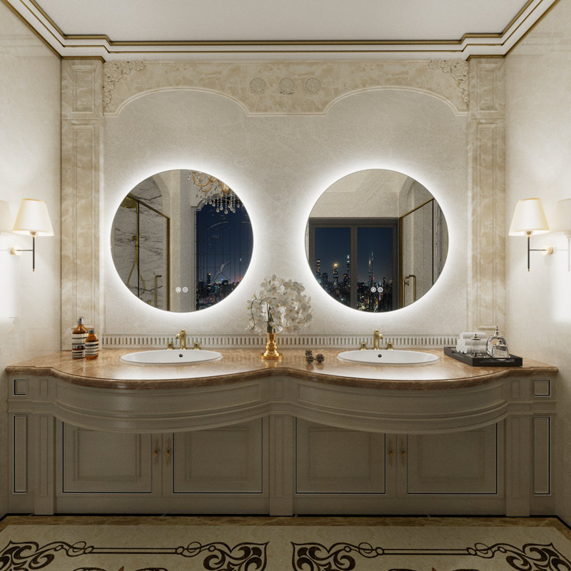 Miroir rond en verre trempé anti-buée certifié UL pour salle de bain / meuble-lavabo - Basics by Wayfair ™, 24 po x 24 po