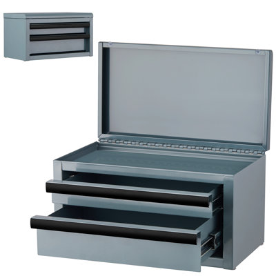 Mini Metal ToolBox, Top Tool Chest containing Two Drawers and Top Storage Area with Ball Bearing Slides, PP Feet Pads, Cold Rolled Steel Small Toolbox for Multi-function Storage