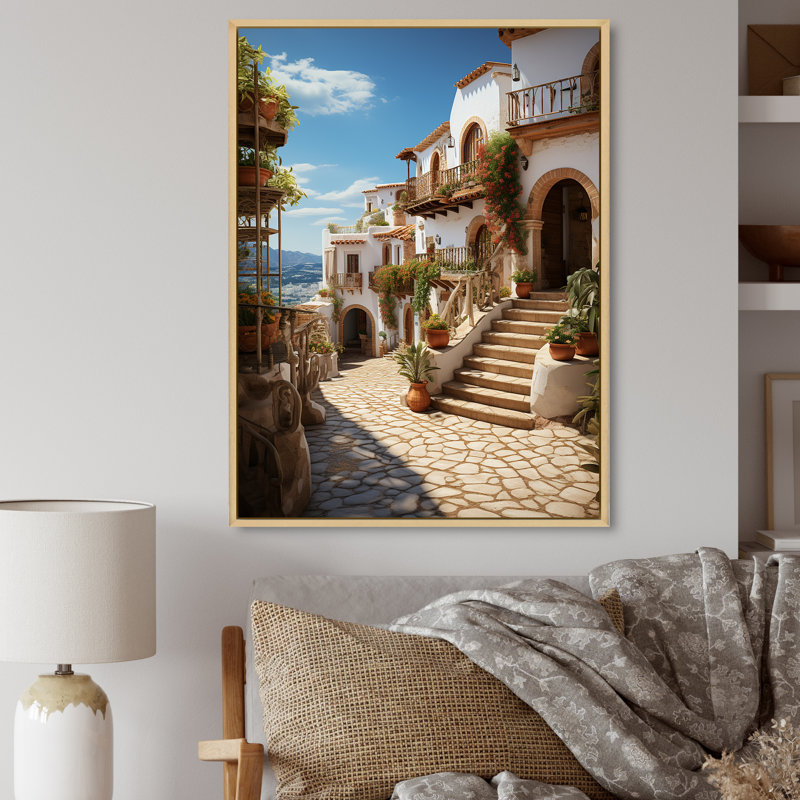 Espagne Espagne Village III - impression, H 44 po x l 34 po x P 1,5 po, Cadre flottant brun