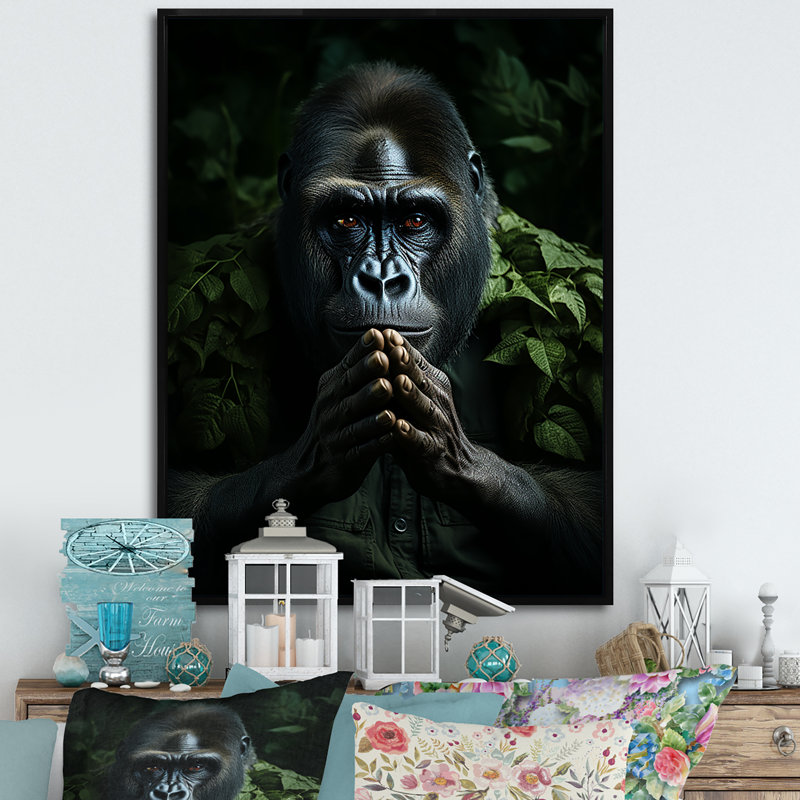 «Gorilla Serenity», reproduction d'art sur toile, Cadre flottant noir, H 44 po x l 34 po x P 1,5 po