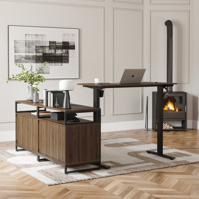 Normandie 66.1'' W Height Adjustable L-Shaped Standing Desk with and Cabinet