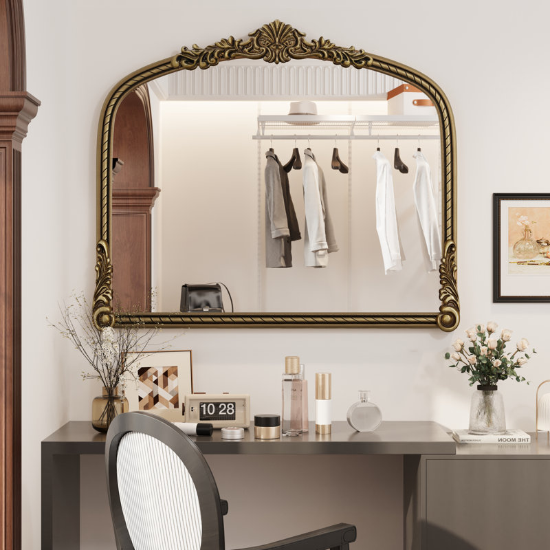 Miroir décoratif large à large arche en relief pour suspendre au mur, H 39,76 po x l 31,89 po