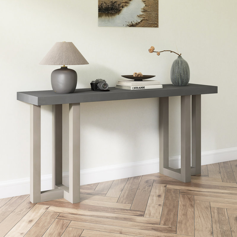 Geometric Design Console Table With Solid Pine Legs, Gray, Gray