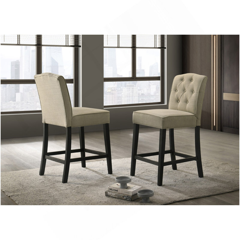 Ensemble de 2 chaises à hauteur de comptoir en tissu beige avec pieds à finition noire Jacopo