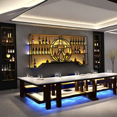 Modern Metal Wine Bottle & Glass Rack(Excluding LED lights)