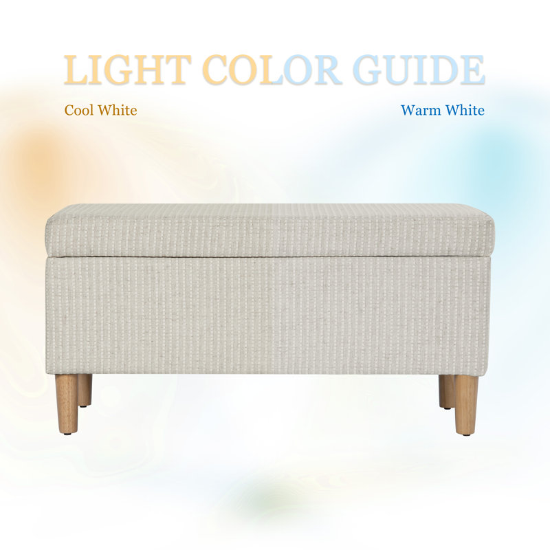 Besart Upholstered Storage Bench, White Woven Stripes