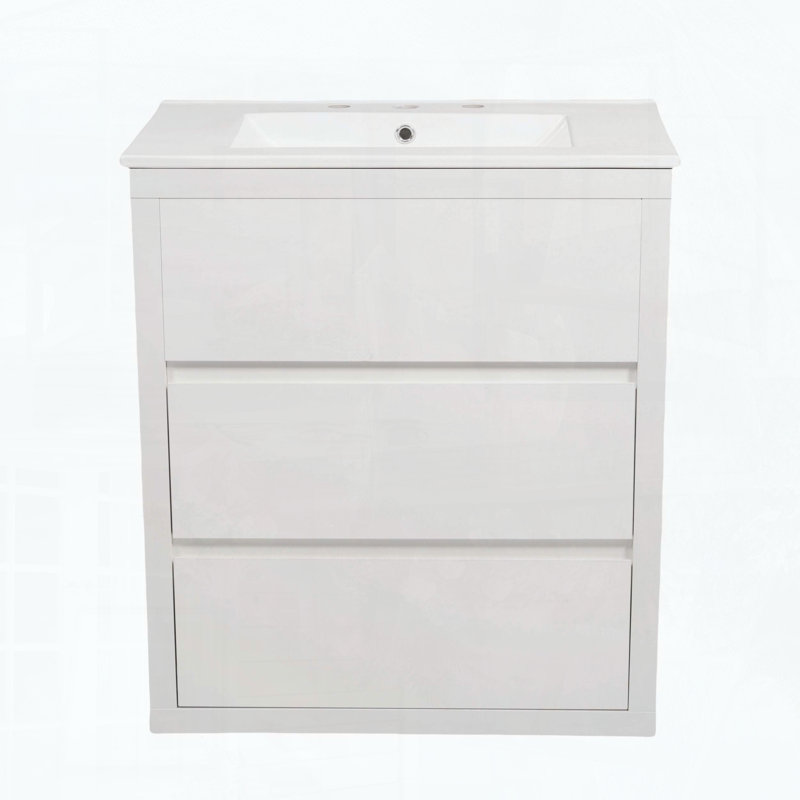 Ensemble de meuble-lavabo double avec deux lavabos en céramique séparés, Blanc