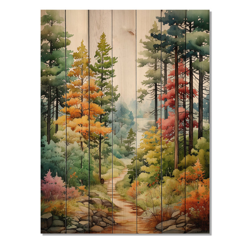 Arbre symphonique d'automne pin III sur bois, H 40 po x l 30 po x P 0,78 po