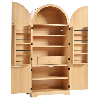 72" Tall Arched Kitchen Pantry Cabinet with 8 Door Shelves, Fluted Storage Cabinets with 3 Adjustable Shelves, Hidden Drawer, Versatile Cupboard for K